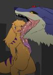  black_sclera blue_eyes blush face_lick fur geto-velchu_(character) imminent_vore long_tongue misoden_(artist) multicolored_fur open_mouth purple_fur saliva saliva_string sapla_(character) sergal sharp_teeth teeth tongue vore white_fur yellow_eyes yellow_fur 