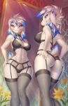  2018 anthro blue_eyes blue_hair breasts butt_pose caprine clothed clothing detailed_background digital_media_(artwork) female hair lingerie looking_at_viewer mammal sheep smile solo white_hair yulliandress 