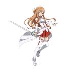  :d asuna_(sao) boots breastplate brown_eyes brown_hair detached_sleeves floating_hair full_body holding holding_sword holding_weapon long_hair looking_at_viewer miniskirt official_art open_mouth pleated_skirt red_skirt simple_background skirt smile solo sword sword_art_online sword_art_online:_code_register thigh_boots thighhighs very_long_hair weapon white_background white_footwear zettai_ryouiki 