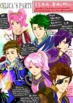 !! 2girls 4boys absurdres armor bare_shoulders boey_(fire_emblem) brown_eyes brown_hair cape circlet electricity eyepatch fire fire_emblem fire_emblem_gaiden gloves green_eyes green_hair highres jenny_(fire_emblem) jewelry kamui_(fire_emblem_gaiden) leo_(fire_emblem) long_hair mae_(fire_emblem) miipu_(htnt7722) multiple_boys multiple_girls necklace pink_eyes pink_hair ponytail purple_eyes purple_hair red_eyes savor simple_background staff twintails white_background 