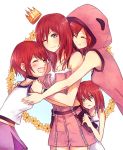  breasts child closed_eyes dress girl_sandwich hood hoodie hug jewelry kairi_(kingdom_hearts) kingdom_hearts kingdom_hearts_i kingdom_hearts_ii kingdom_hearts_iii long_hair medium_hair multiple_girls necklace open_mouth red_hair sandwiched sera_(serappi) small_breasts smile standing 