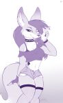  2018 5_fingers anthro armwear bra bracelet breasts canine claws clothed clothing collar d-sixzey female fennec fishnet fox gloves hair jewelry makeup mammal monochrome one_eye_closed piercing punk solo standing tattoo tongue tongue_out underwear 