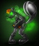  2017 abstract_background anthro bdsm bulge clothed clothing digital_drawing_(artwork) digital_media_(artwork) drone erection gas gas_mask gas_tank goo_transformation green_eyes hair hi_res male mammal mask multicolored_tail radioactive redflare500 rubber shiny simple_background skunk solo sound_effects standing striped_tail stripes transformation 
