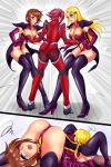  3girls 69 anus ass before_and_after blonde_hair blue_eyes blush boots breasts brown_hair cameltoe cleavage code_geass crying defeated drooling elbow_gloves erect_nipples girl_on_top gloves green_eyes hair_ornament hairband hairclip high_heel_boots high_heels highleg highleg_leotard highres kallen_stadtfeld legs leotard leotard_pull liliana_vergamon long_hair lying marika_soresi midriff military military_uniform multiple_girls multiple_views navel on_back open_mouth pain partially_visible_vulva pixiv purple_leotard red_hair rolling_eyes saliva sequential shiny shiny_skin short_hair simple_background sin_(3294455892) spread_legs strapless strapless_leotard suit tears thigh_boots thighhighs thighs unconscious uniform white_background 