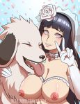  1boy 1girl akamaru_(naruto) breasts bride eunnie hyuuga_hinata naruto nipples 