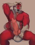  animal_genitalia animal_penis anthro balls big_penis canine canine_penis erection fur gausswolf hair hand_on_penis huffpup huge_penis knot male mammal muscular muscular_male nude open_mouth penis sheath sitting solo thick_thighs tongue tongue_out 