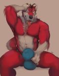  animal_genitalia anthro big_bulge bulge canine clothing fur gausswolf hair hand_on_bulge huffpup male mammal muscular muscular_male open_mouth sheath sitting solo thick_thighs tongue tongue_out underwear 