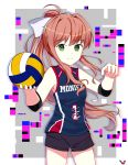  blush doki!_doki!_sunshine!! green_eyes jersey long_hair monika_(doki!_doki!_sunshine!!) pink_hair ponytail shorts smile sports 