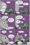  2018 alligator angie_(study_partners) anthro breasts clothed clothing comic crocodilian dialogue elephant english_text eyes_closed fangs female green_eyes hand_holding laugh male mammal open_mouth ragdoll_(study_partners) reptile scalie speech_bubble study_partners teeth text thunderouserections tongue trunk tusks 