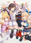  a.i._channel animal_ear_fluff animal_ears ass azuki_yui black_dress blonde_hair blue_eyes commentary_request dress fox_ears hair_ornament hairband kaguya_luna kaguya_luna_(character) kemomimi_oukoku_kokuei_housou kizuna_ai lace-trimmed_sleeves mikoko_(kemomimi_oukoku_kokuei_housou) mirai_akari mirai_akari_project multiple_girls open_mouth pink_hairband shorts twintails virtual_youtuber white_shorts x_hair_ornament 