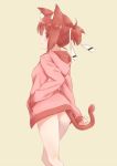  animal_ears bare_legs breasts cat_ears cat_tail cowboy_shot expressionless from_behind hair_ribbon hand_in_pocket hood hood_down looking_to_the_side pink_hoodie red_eyes red_hair ribbon shikou_sakugo_(qqap9gt9k) short_hair short_ponytail sidelocks simple_background sleeves_past_wrists small_breasts solo standing tail tan_background yuuki_yuuna yuuki_yuuna_wa_yuusha_de_aru yuusha_de_aru 