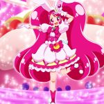  blush cure_whip dress long_hair magical_girl pink_eyes pink_hair rabbit_ears smile 