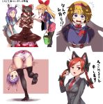  :3 alice_margatroid amelia_colet_(cookie) animal_ears ass black_bow black_hair black_legwear blonde_hair blue_eyes blush bow braid breasts bunny_ears cat_ears cigarette closed_mouth commentary_request cookie_(touhou) enperuto_(yarumi) eyebrows_visible_through_hair fang hair_bow hair_tubes hairband hakurei_reimu highres hinase_(cookie) hisui_(cookie) kaenbyou_rin large_breasts long_hair looking_at_another looking_at_viewer looking_away medium_breasts medium_hair multiple_girls necktie nipples open_mouth paintbrush panties pantyhose parted_lips pink_skirt ponytail purple_eyes purple_hair red_bow red_eyes red_hair red_neckwear reisen_udongein_inaba sananana short_hair sitting skirt taisa_(cookie) thighhighs touhou translation_request twin_braids underwear yellow_eyes 