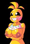  animatronic anthro areola avian beakless bib big_breasts bird black_sclera breasts chicken erect_nipples female five_nights_at_freddy&#039;s five_nights_at_freddy&#039;s_2 grin hi_res holding_breast machine nipples non-mammal_breasts robot rosy_cheeks scrap-witch sharp_teeth smile solo teeth toy_chica_(fnaf) video_games 