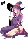  1girl bigdead93 hair_over_one_eye high_heel_boots legs little_witch_academia long_hair purple_hair solo sucy_manbavaran witch witch_hat 