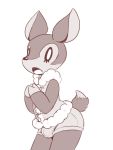  animal_crossing anthro big_ears bulge cervine clothed clothing crossgender deer fauna_(animal_crossing) male mammal monochrome nintendo open_mouth shorts solo somnamg standing surprise vest video_games 