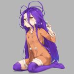  ahoge blush chess_piece closed_mouth full_body grey_background hair_between_eyes highres holding long_hair looking_at_viewer mechanical_parts no_game_no_life pixel_(yuxian) purple_hair seiza shuvi_(no_game_no_life) simple_background sitting thighhighs very_long_hair yellow_eyes 