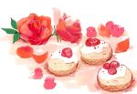  chai cookie flower food graphite_(medium) highres icing no_humans original petals pink pink_flower pink_rose rose rose_petals signature still_life traditional_media 