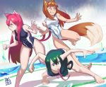  :&gt; animal_ears asui_tsuyu blazblue blue_swimsuit boku_no_hero_academia breasts brown_hair cat_ears cat_tail commentary competition_swimsuit covered_navel crossover ddrake13 frog_girl glasses green_eyes green_hair highres holo keijo!!!!!!!! keijo_land_field kokonoe long_hair long_tongue low-tied_long_hair medium_breasts multiple_crossover multiple_girls multiple_tails nekomata one-piece_swimsuit pink_hair pool smile spice_and_wolf swimsuit tail talez01 tongue very_long_hair very_long_tongue white_swimsuit wolf_ears wolf_tail 