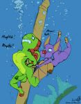  anthro asphyxiation barefoot bdsm big_breasts bondage bound breasts byondrage chameleon chiropteran cleavage clenched_teeth clothed clothing diving drowning duo erection feet holding_breath kick laylee lizard mammal nipples penis peril puffed_cheeks reptile rescue scalie shipwreck swimming teeth underwater water wings yooka yooka-laylee 