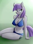  2018 anthro bra breasts chest_tuff cleavage clothed clothing cutie_mark earth_pony equine eyelashes eyeshadow female friendship_is_magic fully_clothed fur green_background hair hi_res horse huckser inner_ear_fluff makeup mammal mascara maud_pie_(mlp) my_little_pony navel panties pony portrait purple_hair shadow simple_background sitting solo teal_eyes underwear 