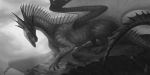  2014 claws digital_media_(artwork) dragon dschunai feral greyscale membranous_wings monochrome open_mouth solo spines teeth wings 