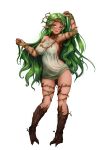  :d arm_up armpits ass_visible_through_thighs backless_dress backless_outfit barbariank bare_shoulders blush breasts commentary covered_nipples dark_skin dress dryad dryad_(monster_girl_encyclopedia) full_body green_eyes green_hair halterneck hands_in_hair highres large_breasts long_hair looking_at_viewer monster_girl monster_girl_encyclopedia open_mouth plant plant_girl pointy_ears short_dress sideboob sleeveless smile solo standing transparent_background tree_bark very_long_hair vines wavy_hair white_dress 