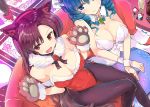  2girls animal_ears blue_eyes blue_hair breasts cleavage fang gloves headband imaizumi_kagerou long_hair marmalade pantyhose purple_hair puuakachan red_eyes touhou wakasagihime 