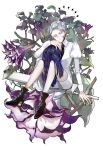  absurdres androgynous blue_hair boots cairngorm_(houseki_no_kuni) crack disembodied_head flower gem_uniform_(houseki_no_kuni) grey_hair highres houseki_no_kuni jenny7437435 lapis_lazuli_(houseki_no_kuni) looking_at_viewer multiple_others necktie silver_eyes silver_hair spoilers sword weapon 