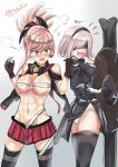  alternate_costume black_blindfold blindfold blush cosplay fate/grand_order fate_(series) i.f.s.f kantai_collection mash_kyrielight miyamoto_musashi_(fate/grand_order) multiple_girls musashi_(kantai_collection) musashi_(kantai_collection)_(cosplay) namesake nier_(series) nier_automata translated white_background yorha_no._2_type_b yorha_no._2_type_b_(cosplay) 