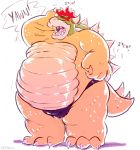  2018 4_fingers bowser bulge cephalo clothed clothing eyes_closed front_view hair hand_on_head horn koopa male mario_bros nintendo open_mouth overweight red_hair scales scalie shell short_tail simple_background solo speedo swimsuit topless underwear video_games white_background yawn yellow_scales 