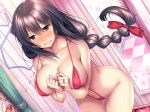  amakano_~second_season~ blush braid breasts forearms_at_chest game_cg indoors jewelry large_breasts long_hair low-tied_long_hair mirror nose_blush official_art piromizu red_swimsuit ring slingshot_swimsuit solo swimsuit takayashiro_yuzuka thigh_gap very_long_hair wavy_mouth yellow_eyes 