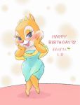  &lt;3 2018 3_toes anthro birthday blue_eyes chipmunk clarice_(disney) clothing disney dress english_text eyelashes female flower fur half-closed_eyes hands_on_face happy_birthday japanese_text kurokuma824 looking_at_viewer mammal open_mouth open_smile plant red_nose rodent simple_background smile solo tan_fur text toes 