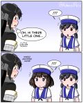  !! 2koma 3girls admiral_paru black_eyes blue_background blue_sailor_collar brown_eyes comic commentary creator_connection daitou_(kantai_collection) dress english english_commentary gradient gradient_background hat headgear hiburi_(kantai_collection) kantai_collection long_hair low_twintails multiple_girls nagato_(kantai_collection) remodel_(kantai_collection) sailor_collar sailor_dress sailor_hat short_hair spoken_exclamation_mark triangle_mouth twintails twitter_username upper_body white_dress white_hat 