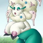  2018 anthro areola big_breasts breasts female flora_fauna florges grass humanoid marukomuru nintendo nipples not_furry open_mouth plant pok&eacute;mon pok&eacute;mon_(species) solo thick_thighs video_games 
