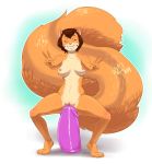  anthro breasts comfycushion dildo eyes_closed female huge_dildo mammal nipples pussy rodent sex_toy smile solo squirrel thick_thighs v_sign 