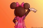  2016 anthro black_body clothed clothing disney dress gradient_background hair_bow hair_ribbon hand_on_hip kurokuma824 mammal minnie_mouse mouse pose rear_view ribbons rodent round_ears simple_background solo white_gloves 