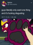  badumsquish blush claws embarrassed female first_person_view friendship_is_magic glare human invalid_tag looking_away macro male mammal meme meta my_little_pony parody paws sharp_teeth sphinx sphinx_(mlp) squeezing teeth tsundere twitter underpaw 