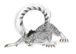  2013 all_fours charr claws fangs feline female feral flat_chested guild_wars horn jackrow looking_at_viewer mammal multi_ear nude signature simple_background sketch solo video_games white_background yellow_eyes 