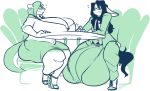  anthro big_breasts breasts bulge cleavage clothed clothing duo eyewear female footwear gang_xi_siyu glasses green_theme high_heels huge_breasts hyper hyper_breasts hyper_bulge jintonic male mammal mouse mustelid otter overweight rodent shoes sitting smile 