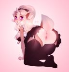 2018 anthro anus big_butt blush breasts but butt cervine clothed clothing deer digital_media_(artwork) equine female frenky_hw fur hair hi_res horn hybrid legwear looking_at_viewer looking_back mammal nipples presenting pussy simple_background solo teeth thick_thighs thigh_highs unicorn 