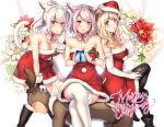  1boy 3girls :o animal_costume animal_ears antlers apple aruma_jiki bare_shoulders black_footwear black_legwear blonde_hair blue_eyes blush boots box braid breasts cat_ears cat_tail champagne_flute christmas collarbone cup detached_collar dress drinking_glass elbow_gloves eyebrows_visible_through_hair faceless faceless_male facial_mark final_fantasy final_fantasy_xiv flower food fruit fur_trim gift gift_box gloves hair_flower hair_ornament hat leaning_forward long_hair looking_at_viewer medium_breasts merry_christmas miqo&#039;te multiple_girls open_mouth pantyhose pink_hair ponytail profile red_dress red_eyes reindeer_antlers reindeer_costume santa_hat short_hair sitting sitting_on_person slit_pupils smile snowflake_print standing strapless strapless_dress sweatdrop tail thighhighs whisker_markings white_background white_gloves white_hair white_legwear yellow_eyes 