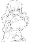  blush breasts graf_zeppelin_(kantai_collection) greyscale haruyuki_(yukichasoba) kantai_collection large_breasts monochrome nipples pantyhose sidelocks twintails 