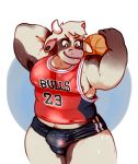  alternate_version_at_source anthro armpit_hair arms_above_head ball basketball basketball_(ball) belly big_belly big_butt bovine bulge butt cattle chicago_bulls clothed clothing digital_media_(artwork) ear_piercing flexing front_view glitter_trap_boy hi_res holding_ball horn jersey male male_focus mammal midriff moobs musclegut muscular muscular_male nba nipple_bulge nipple_slip nipples pecs penis_outline piercing pinup pose shirt shorts simple_background skimpy slightly_chubby smile solo sport standing tank_top thick_thighs tight_clothing tommy_the_cow white_background wide_hips 