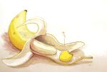  banana bird chai food fruit graphite_(medium) highres no_humans original traditional_media translation_request 