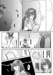  2girls absurdres animal_ears back bare_shoulders breasts carrot chinese clipboard comic fate/extra fate/grand_order fate_(series) fox fox_ears fox_tail glasses greyscale grin hairband highres long_hair monochrome multiple_girls osakabe-hime_(fate/grand_order) smile tail tamamo_(fate)_(all) tamamo_no_mae_(fate) translation_request twintails wulazula 