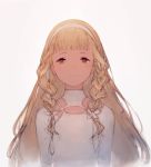  blonde_hair braid brown_eyes closed_mouth hair_ribbon hairband highres junwool long_hair looking_at_viewer maquia_(sayoasa) ribbon ribbon_braid sayonara_no_asa_ni_yakusoku_no_hana_wo_kazarou side_braid sketch smile solo twin_braids upper_body white_background white_ribbon 