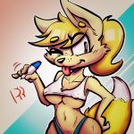  2018 anthro breasts butt canine clothing cute digital_media_(artwork) drawing equine female fox fur furgazmo hair hi_res looking_at_viewer mammal nipples one_eye_closed simple_background solo tongue tongue_out voluptuous wink 