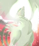  closed_mouth commentary dated gen_5_pokemon looking_away looking_up no_humans outdoors pink_background pokemon pokemon_(creature) reshiram rock-bomber serious signature sky solo twilight upper_body wings 