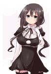  black_hair breasts commentary_request dress elbow_gloves garter_straps gloves green_eyes highres large_breasts long_hair scrunchie shirogane_(platinum) solo thighhighs tougou_mimori white_scrunchie yuuki_yuuna_wa_yuusha_de_aru yuusha_de_aru 